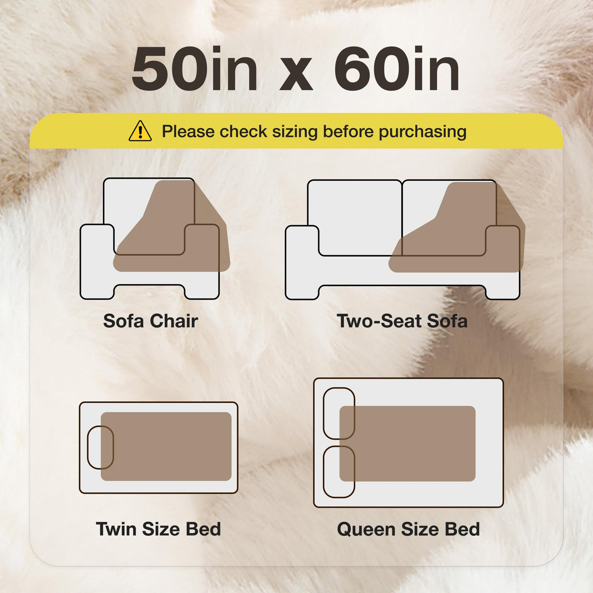 Luxury Ultra Soft Faux Fur Throw Blanket, 50x60 Inches Fluffy Plush Thick Bubble Blanket for Couch and Sofa, Premium Velvet Cozy Lola Fuzzy, 1000 GSM (Cream White)