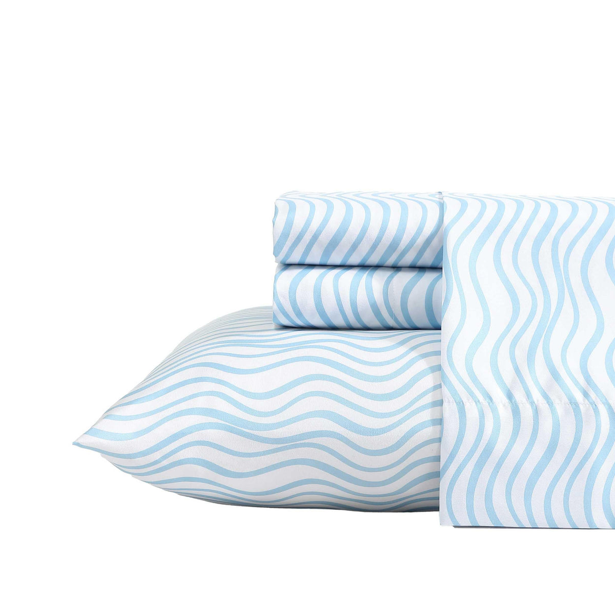 Nautica - Sheet Set, Breathable & Cooling Microfiber Bedding with Matching Pillowcase, Deep Pocket, Fully Elasticized (Linearly Waves Ocean Breeze Blue, Twin)
