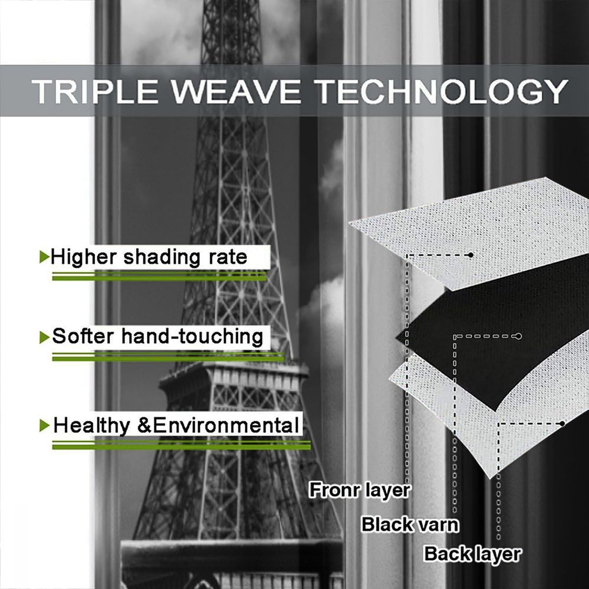 AAVEUP Paris Tower Curtains,Girl Simple Romantic European City Architecture Eiffel Tower Landscape Windows Treatments Rod Pocket Drapes for Kids Room Living Room Bedroom 41x44.5in