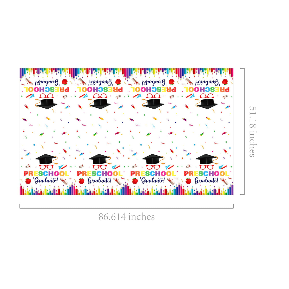 CC HOME 1Pc Preschool Graduation Party Plastic Tablecloth 54 x 87 Inch Long Table Cover, Colorful Crayon Party Tablecover for Graduate Theme Kids Baby Shower Birthday Dinner Picnic Kitchen Event