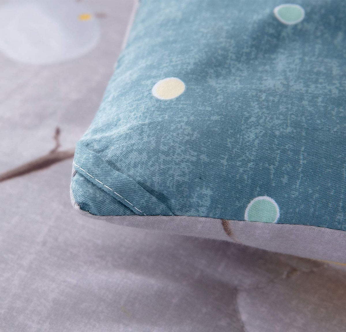 SLEEPBELLA Comforter Queen Size, 600 Thread Count Cotton Grey Branch with Yellow Turquoise Polka Dot Pattern Green Reversible Comforter Set,Down Alternative Bedding Set 3Pcs (Queen, Grey Branch)