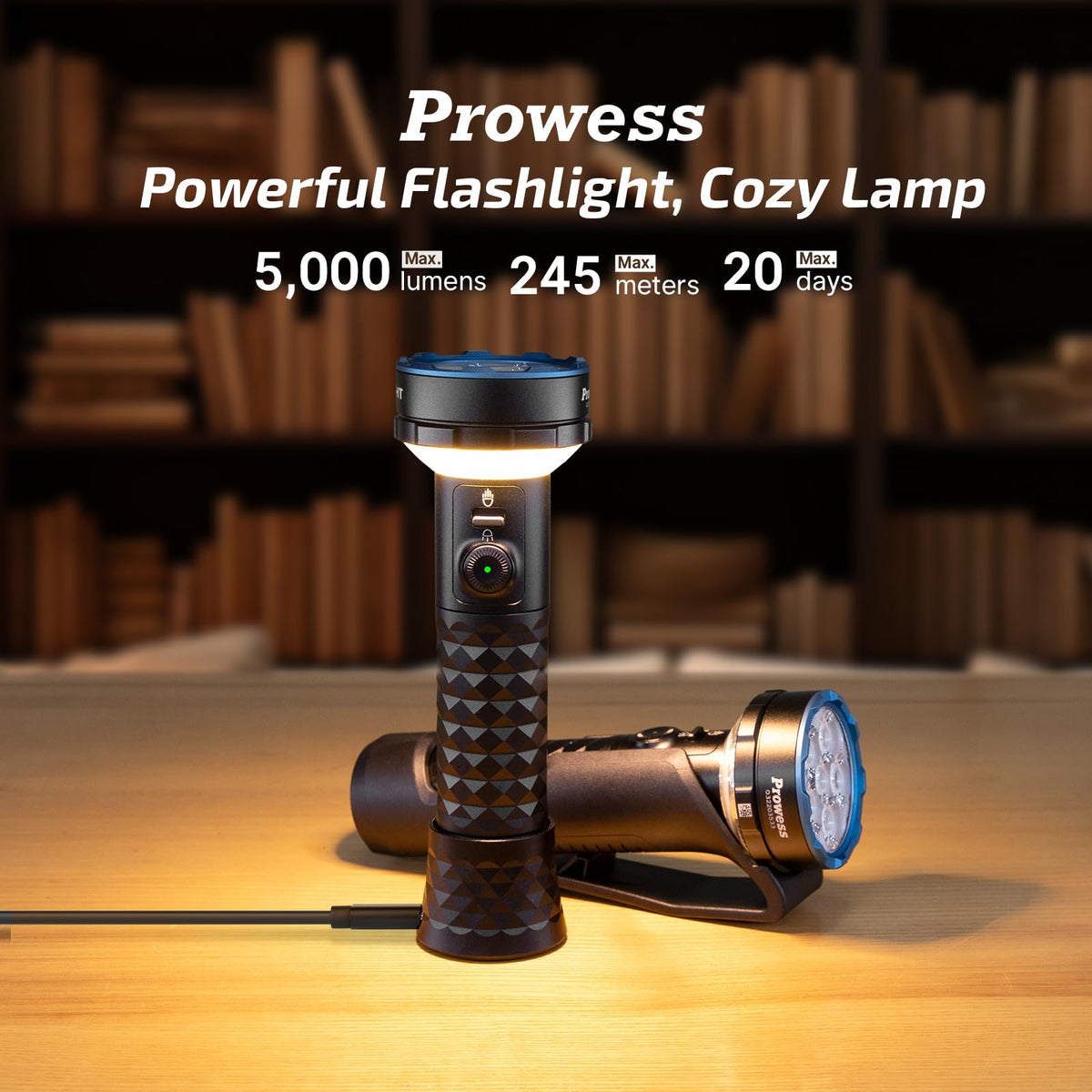 OLIGHT Prowess Rechargeable High Lumen Flashlights, High-Efficiency USB-C Charging LED Flashlight Bundle MCC3 Magnetic Charging Cable