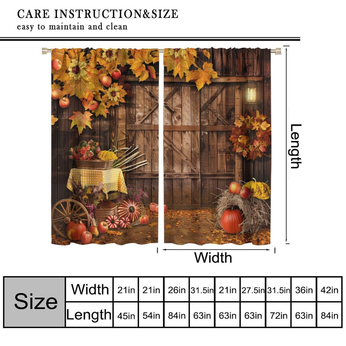 Nanacur Thanksgiving Curtains, Fall Rustic Vintage Farmhouse Barn Wooden Door Print Rod Pocket Window Treatments Drapes for Kitchen Bedroom Living Room 41" W X 45" L (No Blackout)