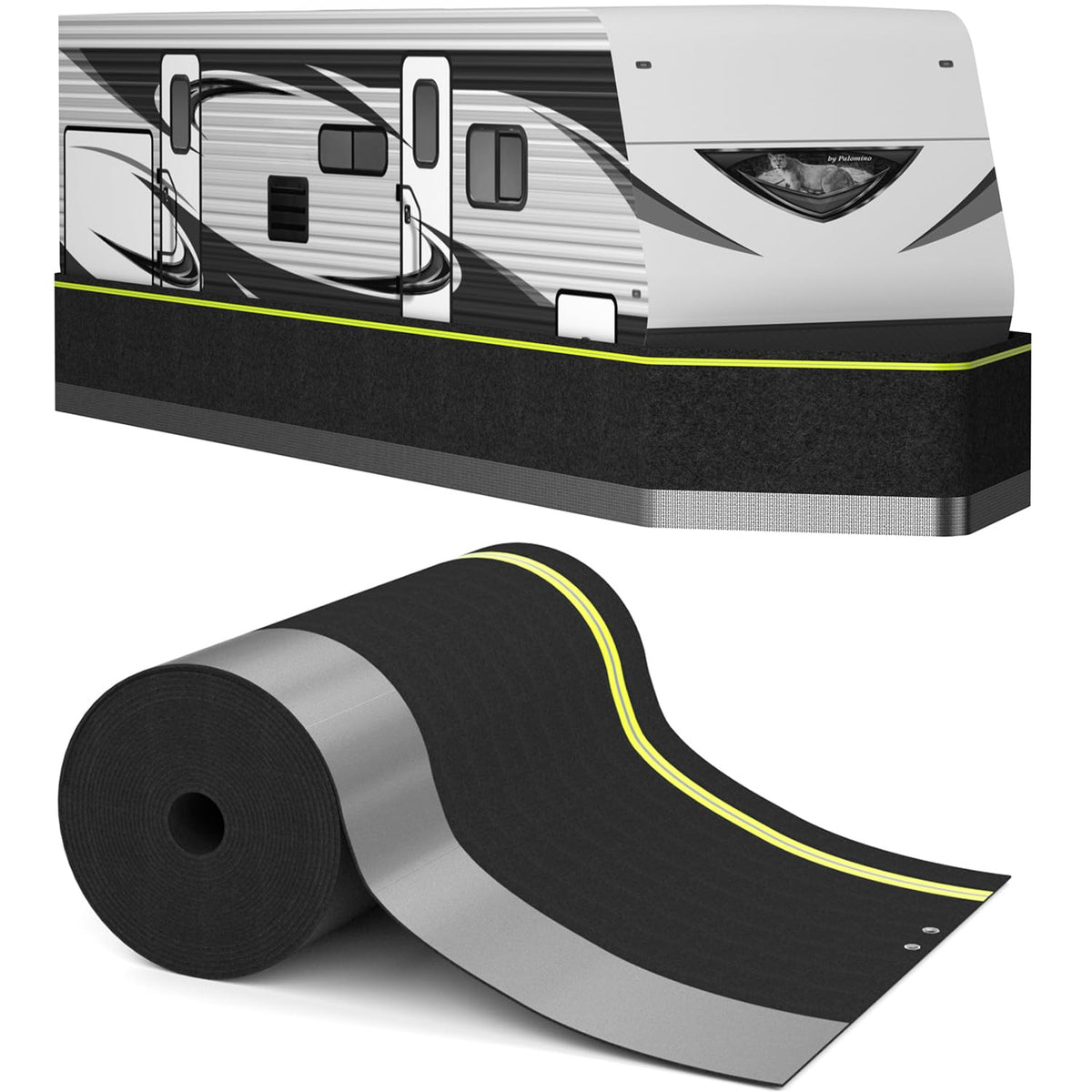 RV Skirting for Travel Trailers & 5th Wheels - Heavy Duty Insulated Camper Skirt Kits for Winter, All Weather Waterproof Windproof Cold Weather & UV Underpinning Cover, Black 65.6ft x 2.6ft