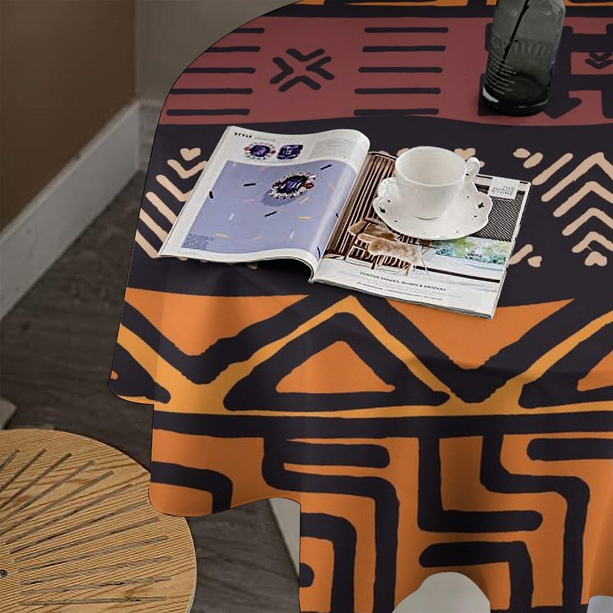 YSWOW African Mud Cloth Tablecloth, Tribal Ethnic Boho Geometric Art Printed Print Stain Washable Table Resistant for Kitchen Dinning Outdoor Picnic Party Round 36x36in