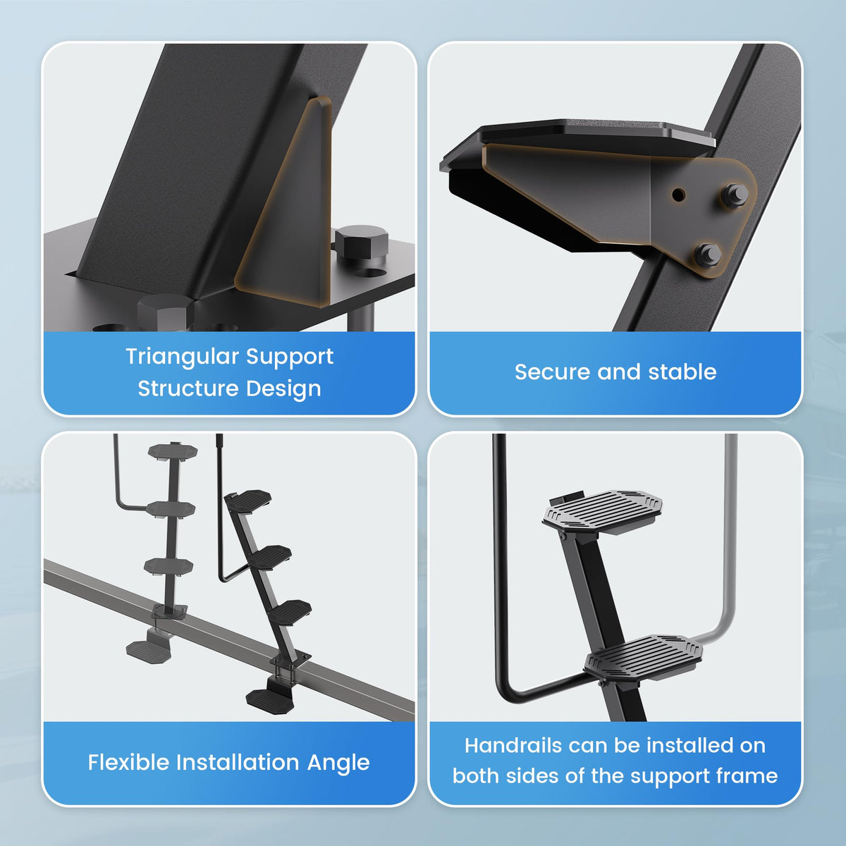 Heavy-Duty Boat Trailer Steps,Boat Trailer Tongue Steps with Anti-Slip Handrail,EVA Anti-Slip Mat,450Lbs Capacity，Multiple Installation Angles,4 Steps