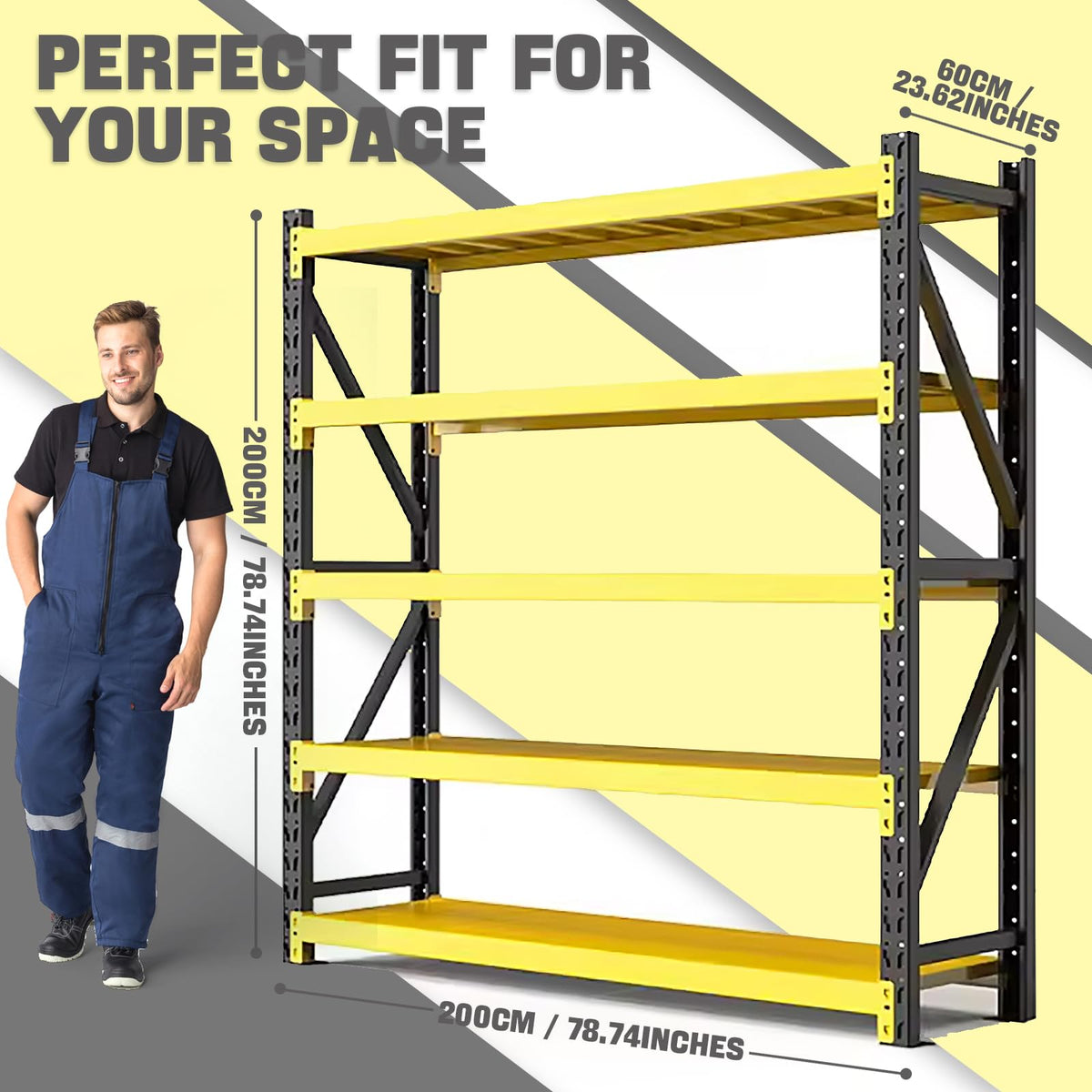 5000lbs Load Capacity,Heavy Duty 4-Tier Steel Shelving Unit, Adjustable Industrial Storage Rack for Garage Warehouse Workshop(Yellow and Black, W78.74*D23.62*H78.74)