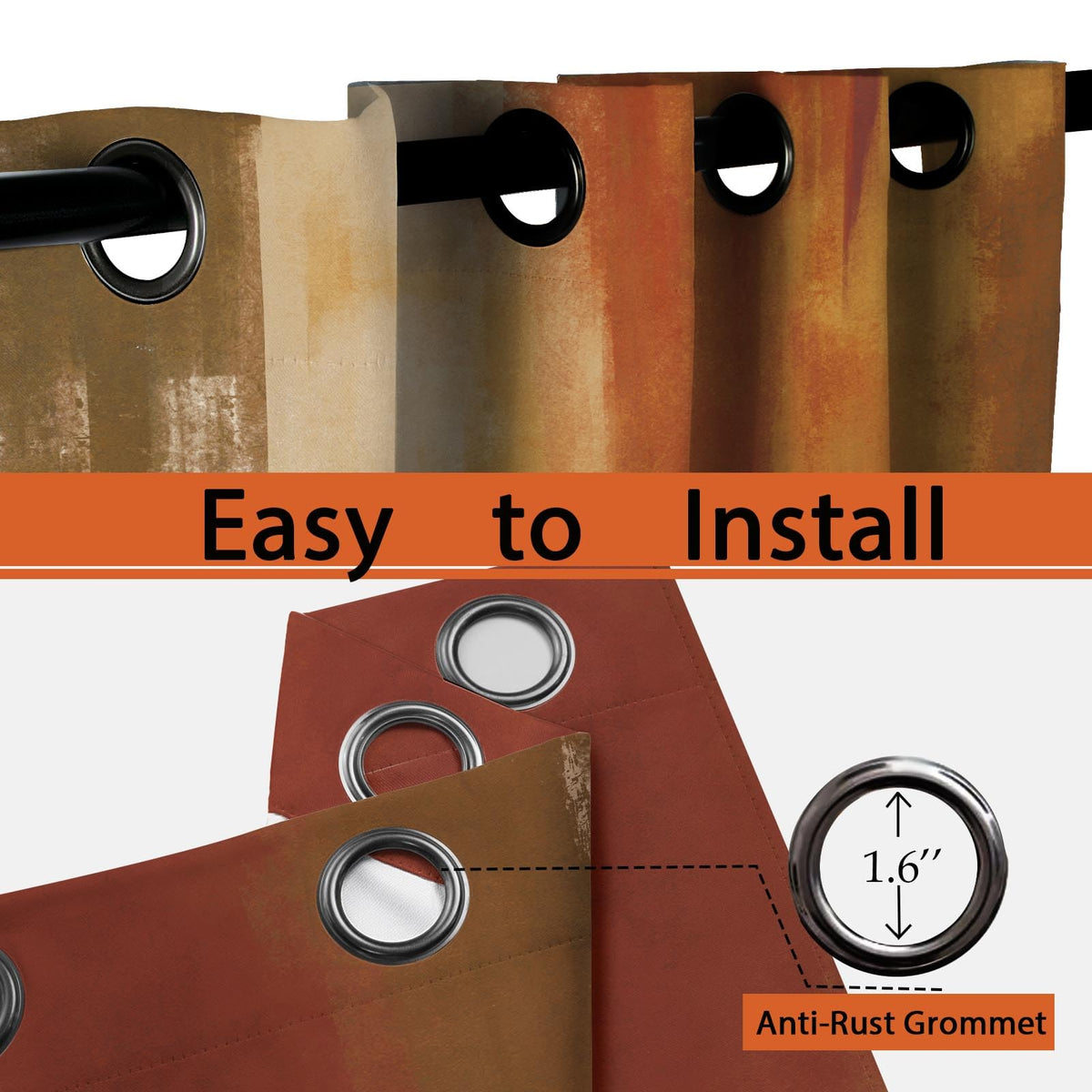 Asuexpect Burnt Orange Kitchen Curtains 2 Panels Abstract Rust Curtain Room Darkening Grommet Window Drapes Modern Decorative Window Treatments, 26x36 Inches