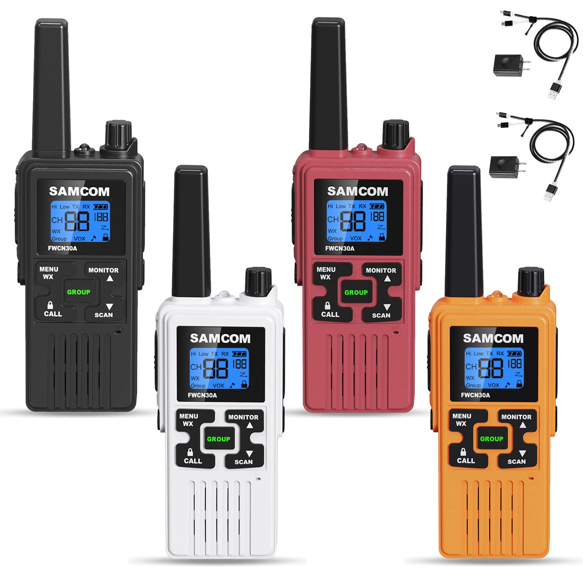 SAMCOM FRS Walkie Talkies Long Range, Two Way Radios for Adults Kids, 22 Channels 2 Way Radios Walky Talky with Earpiece and Mic Set, Group Call NOAA Alert 1250mAh USB Charge, 4 Colors