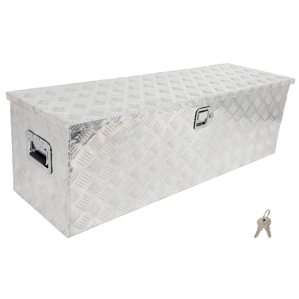 SCITOO 49 Inch Aluminum Diamond Plate Truck Bed Tool Box,Heavy Duty Crossover Storage for Most Full Size Pickups,Lockable Weatherproof Chest,Fits 49" Truck Beds,Easy Access to Load and Unload
