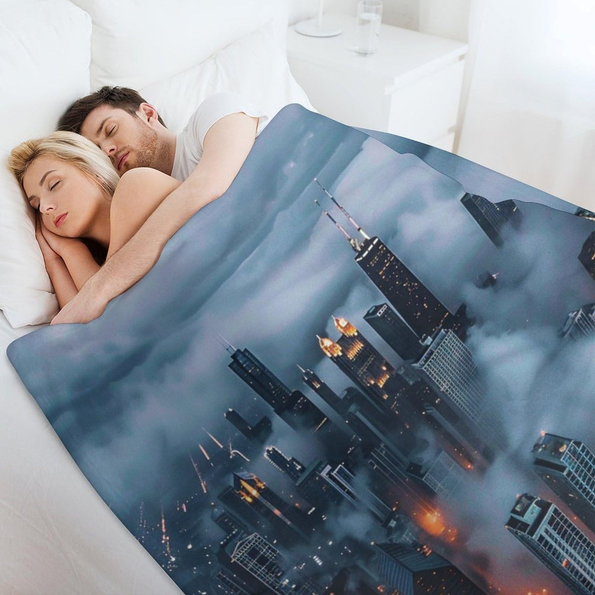 HDESDIS Chicago Skyscraper Throw Blanket, Soft Cozy Sky Cloud Skyline Cityscape Blanket for Couch, Sofa, Bed, Warm Decorative Blanket for Women and Men, 50"x60"