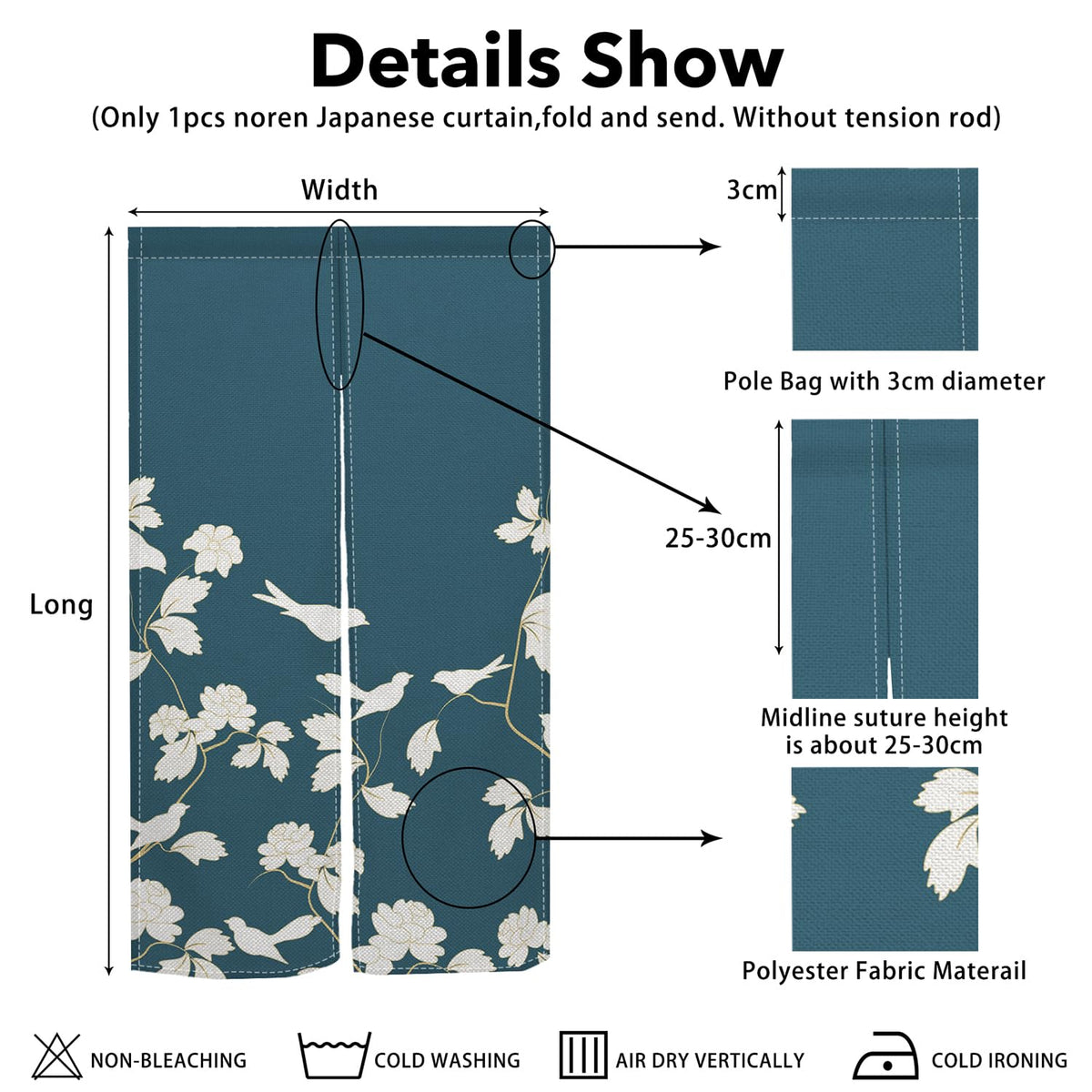 Leowefowa Japanese Noren Doorway Curtain Long Style Door Curtain Tapestry Chinese Printing Feng Shui Window Treatment for Hanging Room Divider Kitchen Home Decor (White, Birds), 33.5"x 70.9"