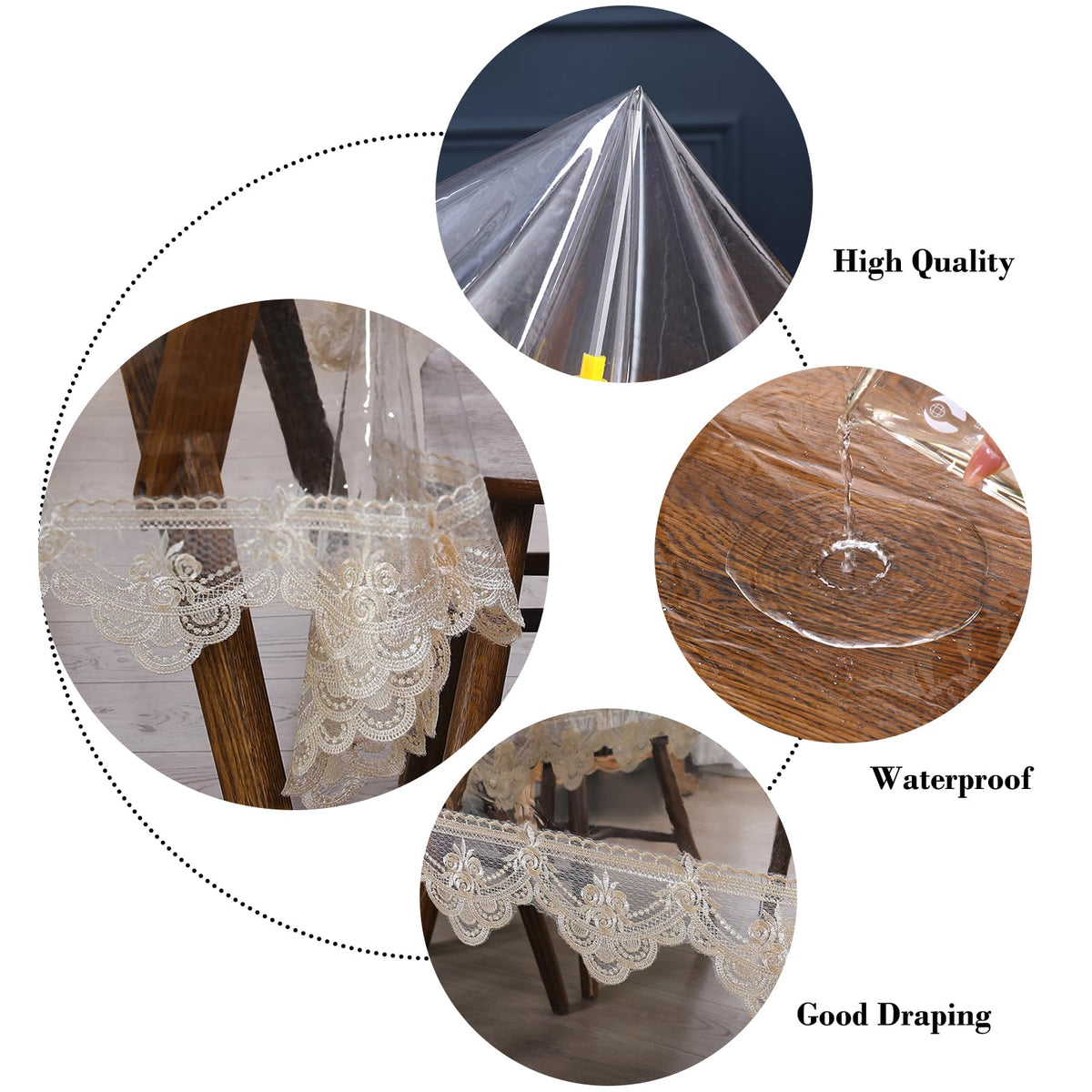 Rakila Clear Plastic Rectangle Tablecloth Vinyl Waterproof Table Cloth Embroidered Lace Edge Transparent Table Cover for Dining Kitchen Outdoor(60 x 86 inch, Coffee Style 2)