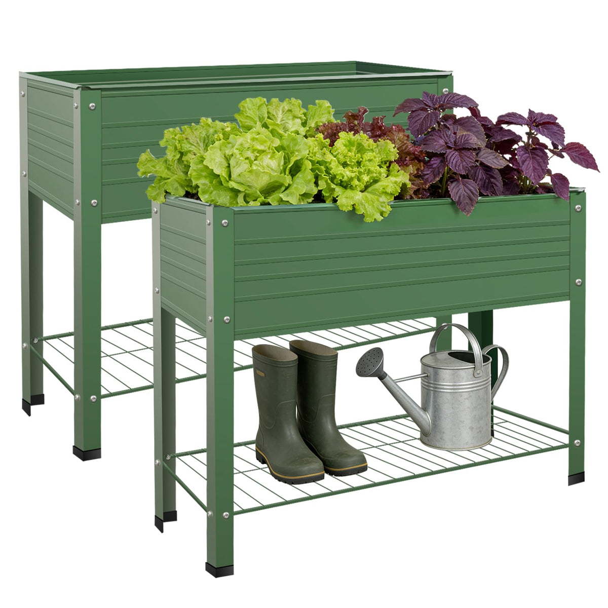YKTEEDENS 2-Pack Raised Garden Beds - Galvanized Steel Planter Boxes, 400 lb Capacity, 5 Drainage Holes & 2 Flow Channels, Elevated Garden Bed with Mesh Bottom for Outdoor Gardening