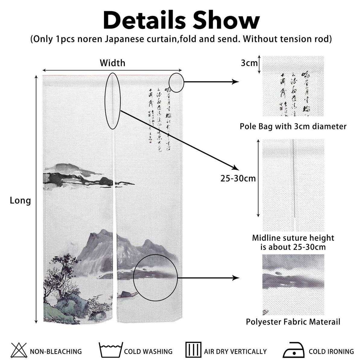 Leowefowa Long Japanese Noren Doorway Curtain Tapestry Entrance Fengshui Curtain for Doorway Tapestry ChinesePrinting Window Treatment for Hnaging Room Bistro Home Decors (Ink, Mount), 33.5"x 70.9"