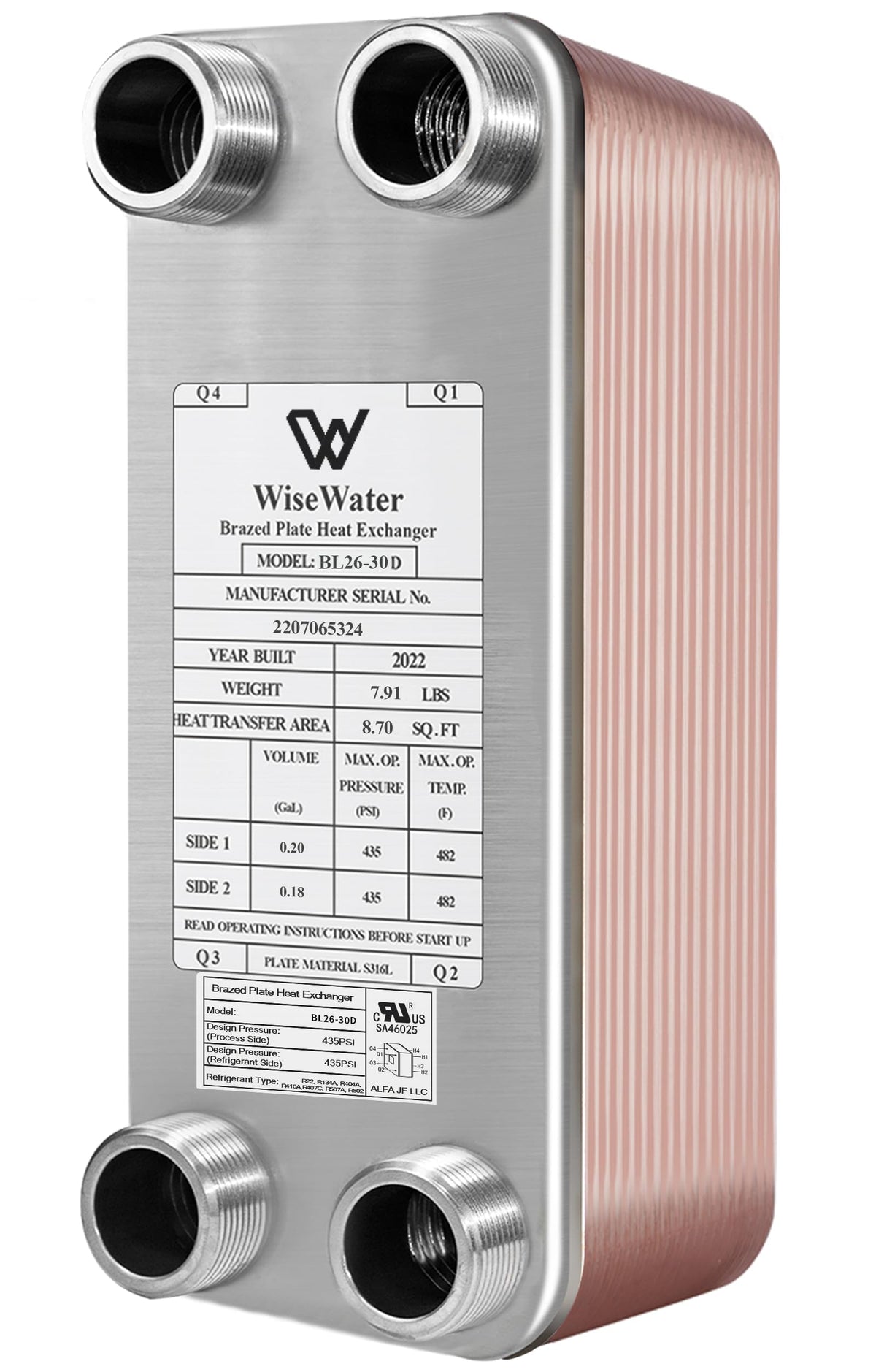AB Plate Heat Exchanger, 4"x12" 30 Plates Water To Water Heat Exchanger, Copper/SS316L Stainless Steel Brazed Plate Heat Exchanger For Floor Heating, Water Heating, Snow Melting