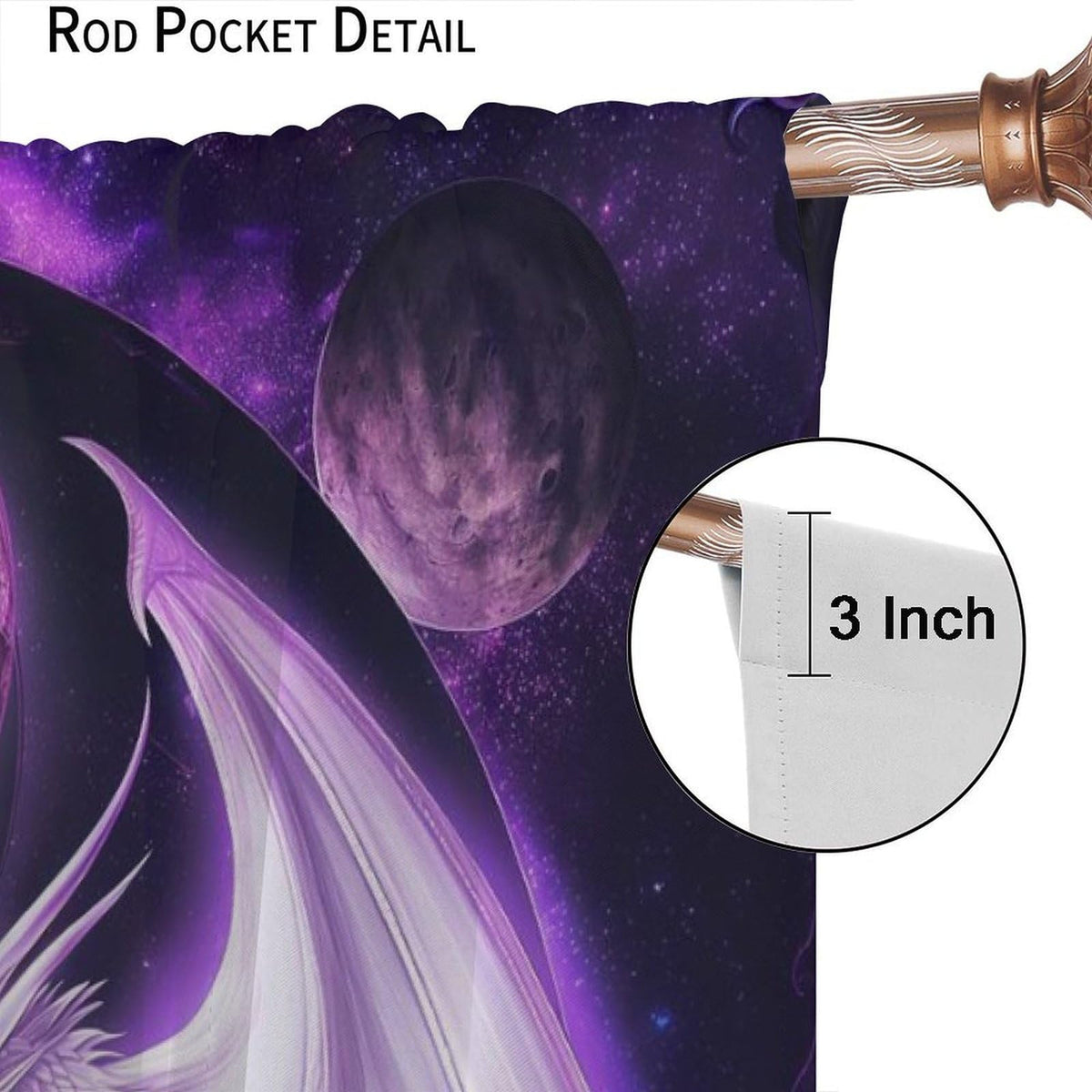 wlsgdsg Dragon Curtains for Boys,Mystery Fantasy Stars 3D Purple Yin Yang Black White Sky Wings Flying Dragon Window Drape Print for Kids Bedroom Living Room 42x45in (No Blackout)