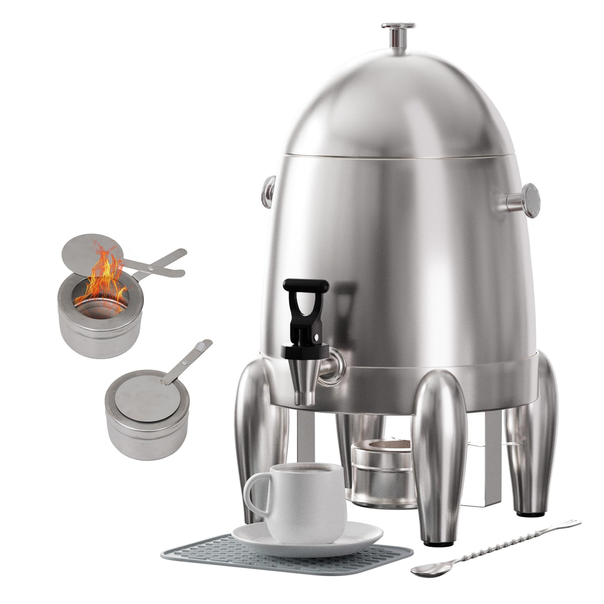 3 Gallon Beverage Dispenser with Stand, Commercial Coffee Urn with Spigot, Hot Drink Buffet Warmer Server for Parties Weddings Holiday Entertaining Catering Events (Plus Mixing Spoon and Drip Mat)