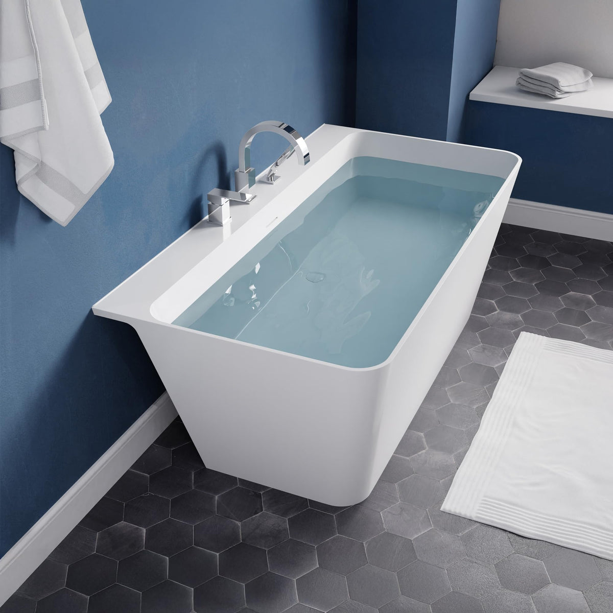 ANZZI Freestanding Tub 59," Acrylic, Modern Stand Alone Soaking Tub, Built In Drain and Overflow, Free Standing Tub with Pre-drilled Faucet Holes, Series (FT-AZ114-59)