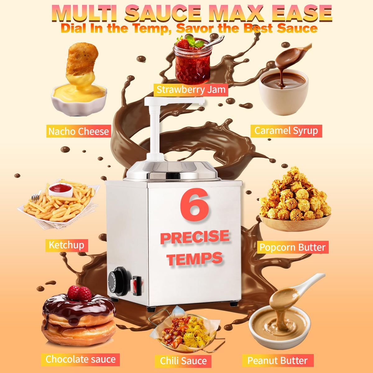 KUKARTARE Stainless Steel Cheese Warmer and Dispenser 2.3L Heated Nacho Cheese Sauce Dispenser Pump with Adjustable Portion Commercial Kitchen Electric Heater