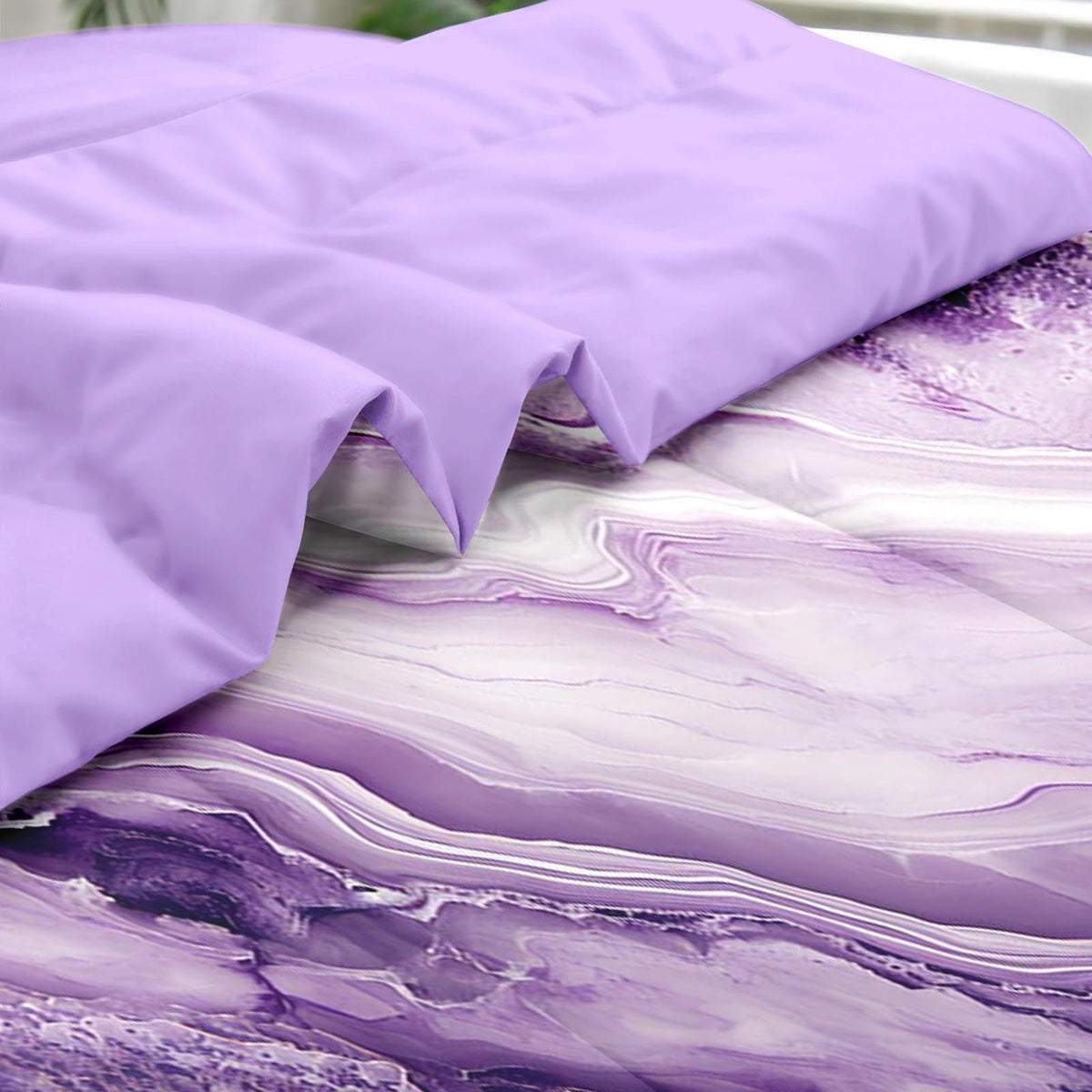 Pamnest Comforter Set Twin Size, Purple Marble Black Gold 5 Pcs Bedding for Kids and Adults, Blue Painting Pink Bed Sheet Sets with Fitted Sheet Pillowcase & Sham for Bedroom Bed Decor