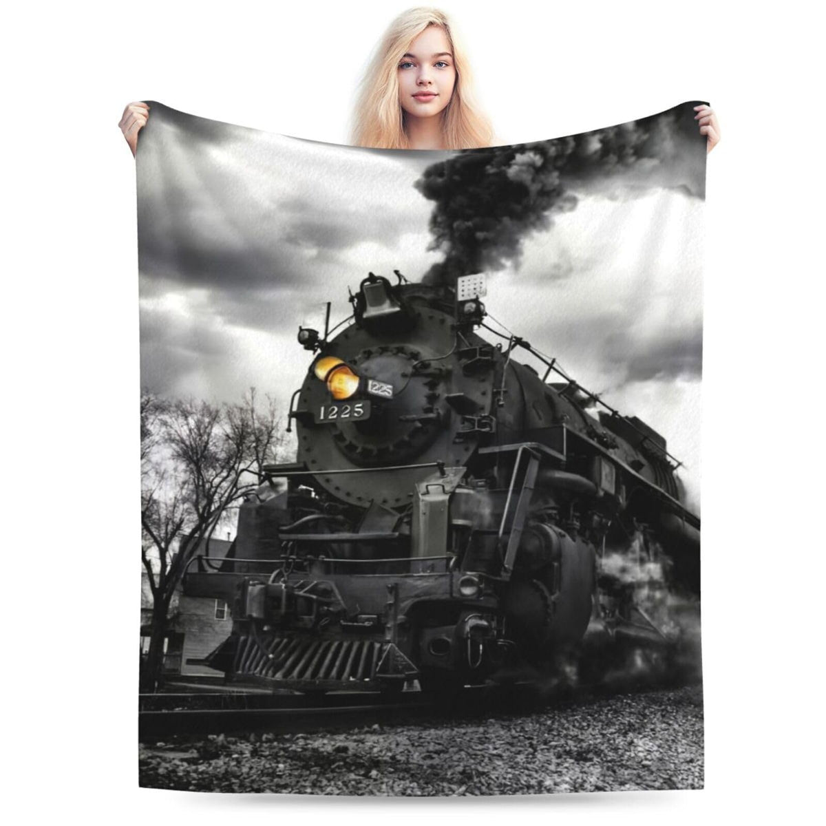 Ngzhyad Steam Train Blanket Warm Cozy Flannel Fleece Throw Blankets Gifts for Car Sofa Couch Bed Decorative 80"X60"