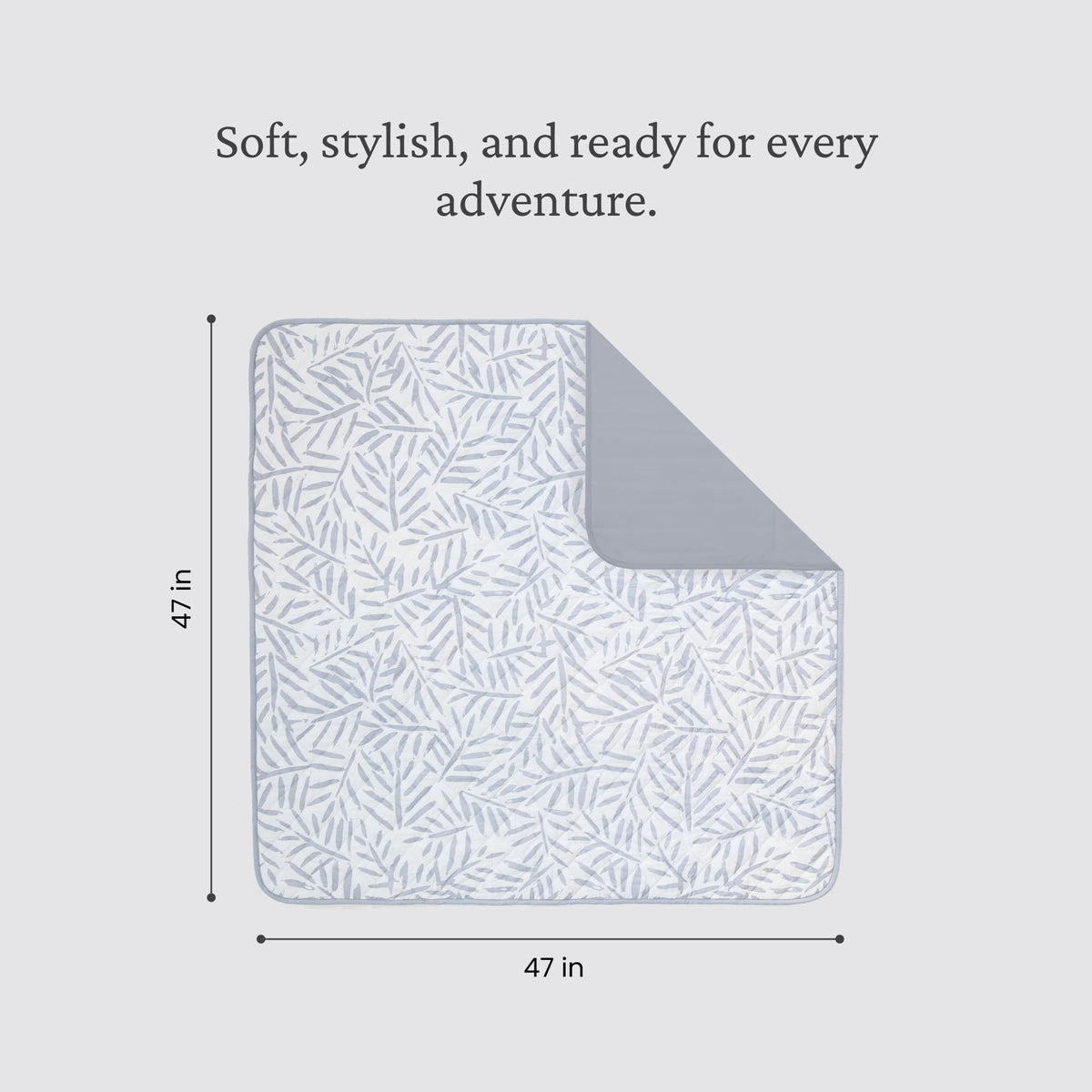 Toddlekind Pretty Practical Mat 100% Organic Cotton 47" x 47”, Reversible, Portable, Travel, Portable, Indoor/Outdoor, for Babies/Toddlers, Sandy Lines-Ocean Leaves-Stone (Grey)