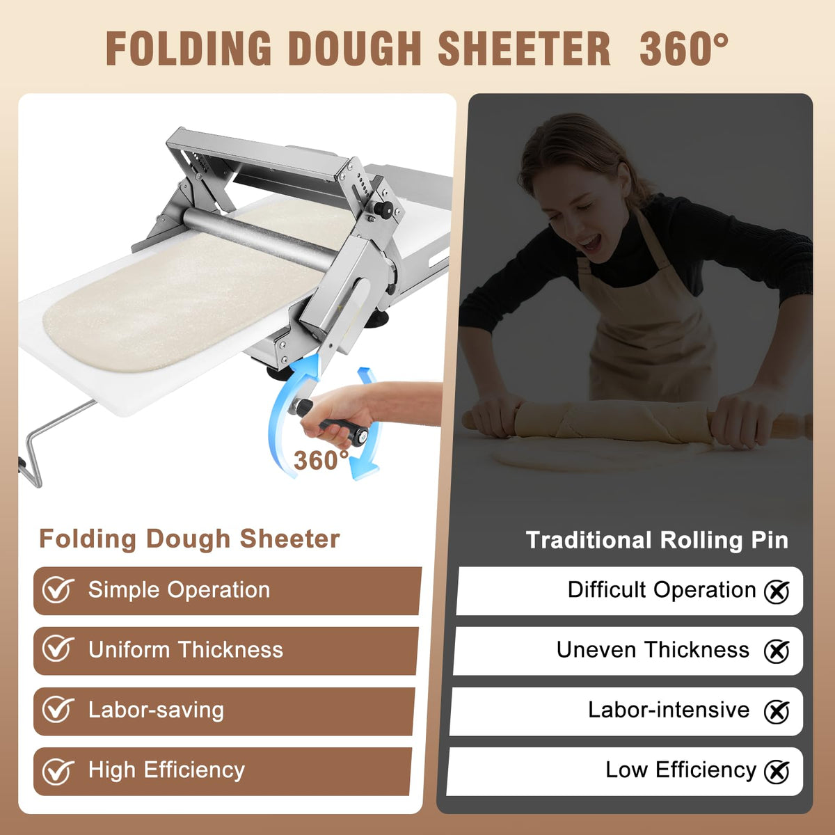 Folding Dough Sheeter 12in Manual Dough Roller Machine Dough Sheeter Machine For Home Thickness Adjustable for Pizza, Croissants, Puff Pastry