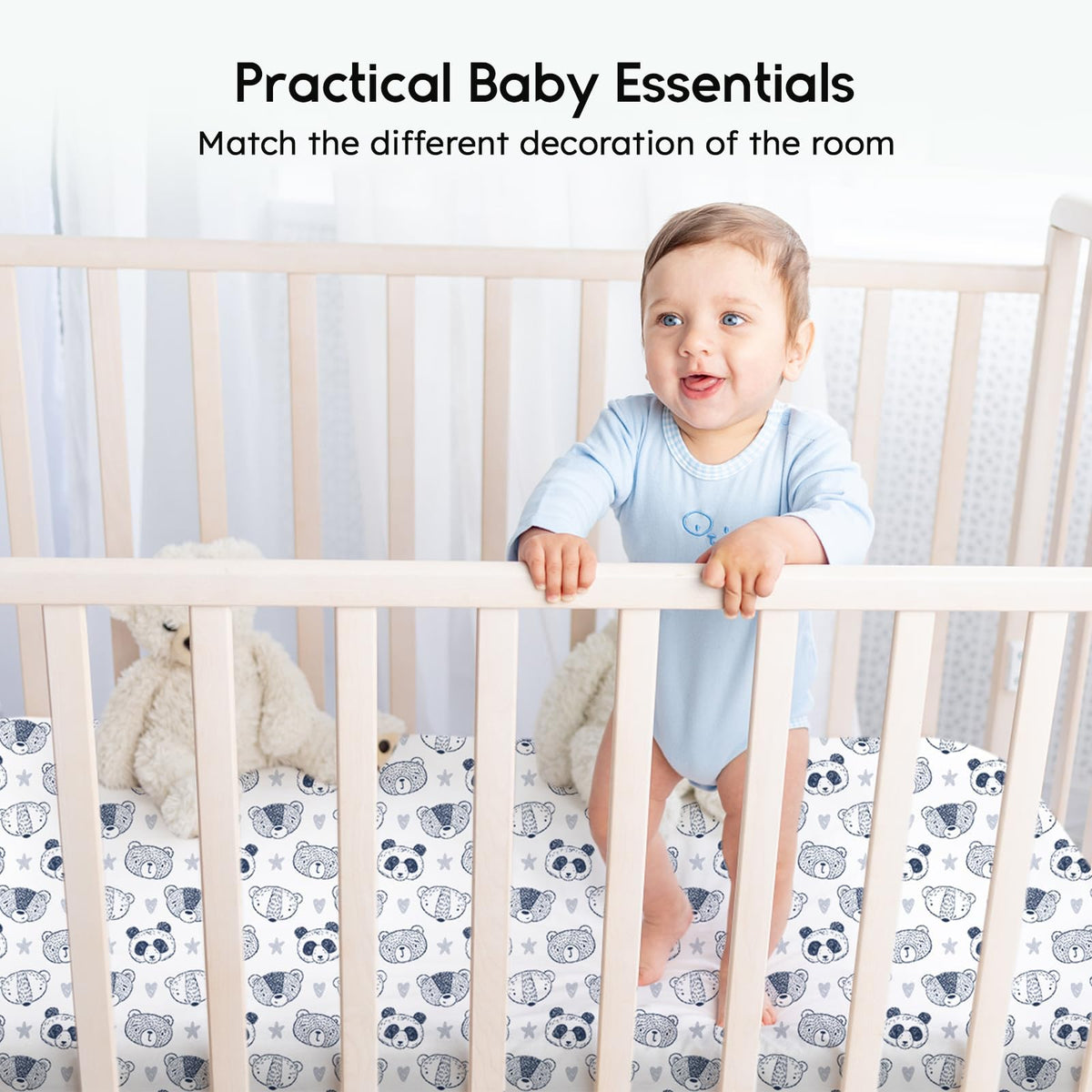 Yoofoss Baby Crib Sheets for Boys Girls, Fitted Crib Sheet 2 Pack for Standard Crib and Toddler Mattress, Super Soft Microfiber Baby Sheet 28x52x8in(Panda)