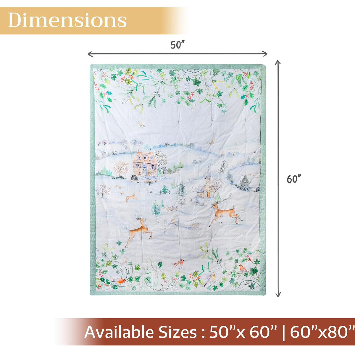 Maison d' Hermine Throw Blanket for Couch Lightweight Soft Warm Breathable Cotton Throw Blankets for Bed Girls Boys Women Men Gift Sofa Travel Living Room Spring Summer (Snowy World, 60" X 80")