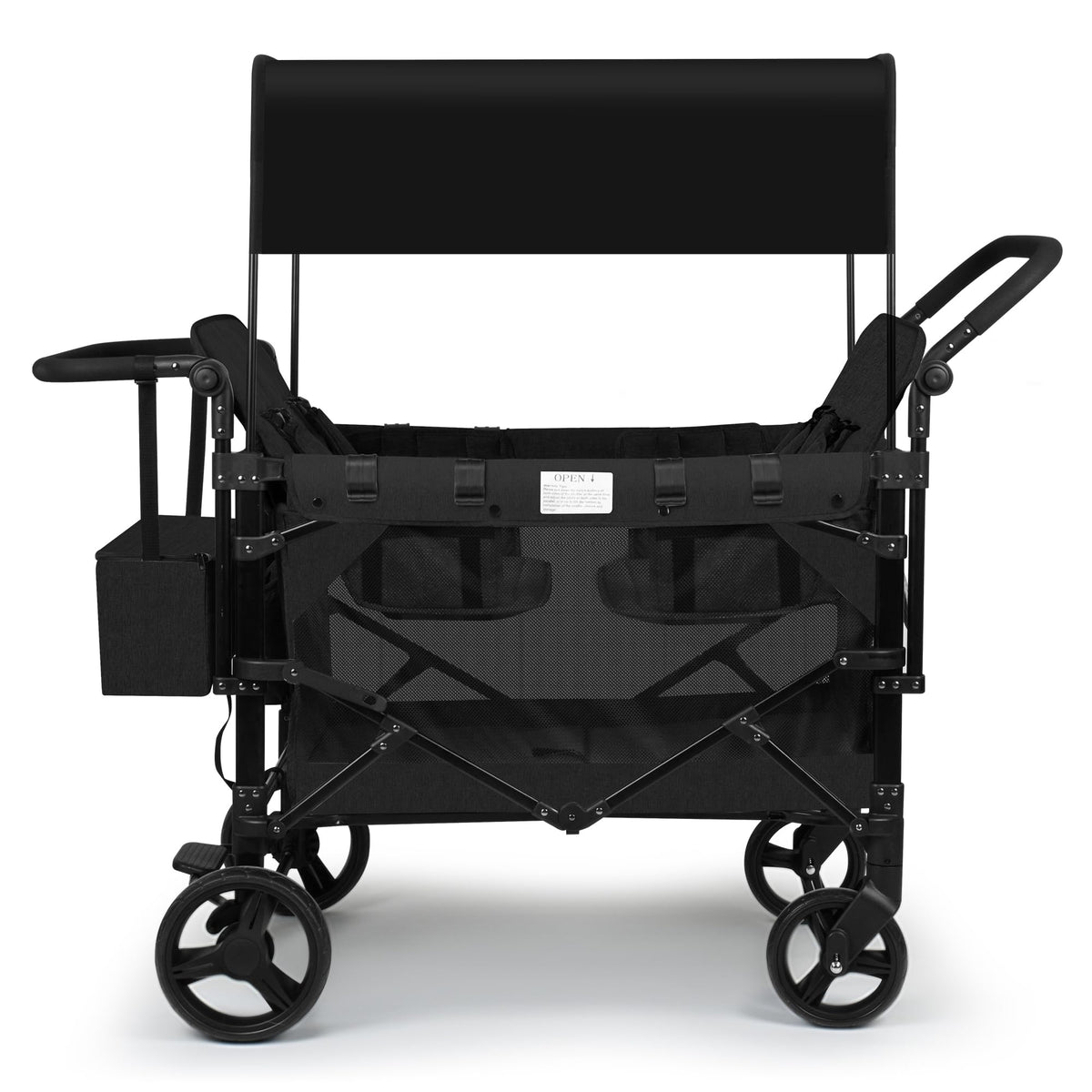 VOOI Stroller Wagon 4 Seater, Wagon for Kids, Collapsible W4 Stroller with Seats with 5-Point Harnesses, Easy Access Zipper Door, and Removable Sun Canopy (Black, W4-Large)