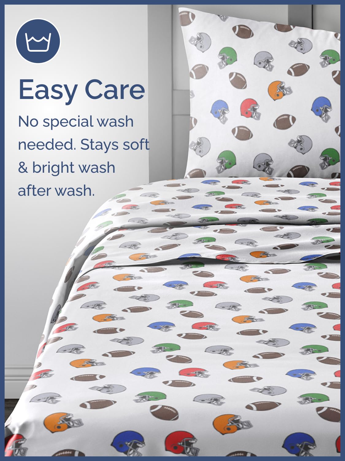 Kids Full Size Bed Sheet Set - 4 Piece Kids Loft Bed Sheets - American Football Themed bedding - Soft, Cute and Cozy - Breathable & Machine Washable - Helmet Bed Set for Boys, Girls, Teens & Toddlers