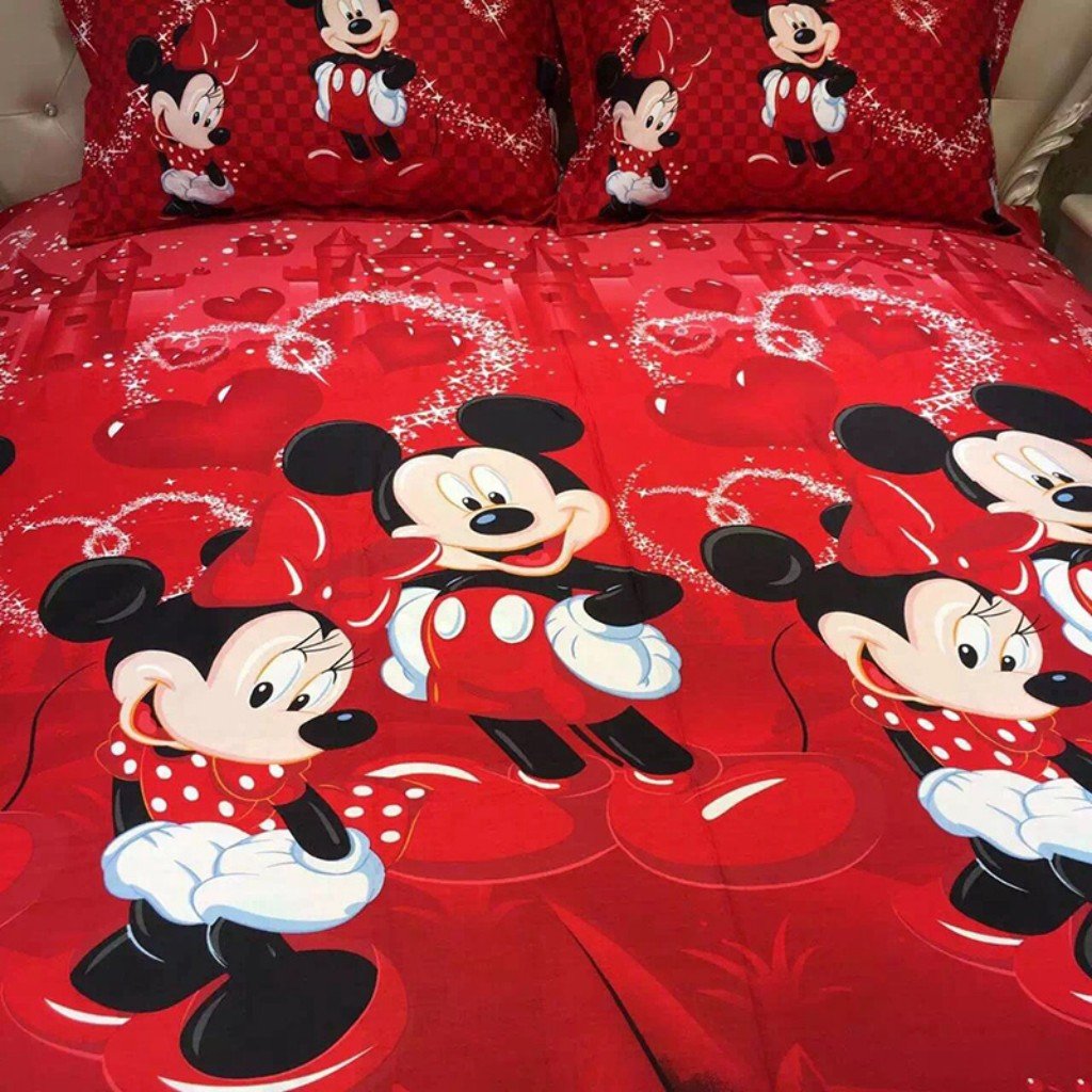Haru Homie 100% Cotton Kids Reversible Printing Mickey Mouse Couples Duvet Cover 3PCS Bedding Set with Zipper Closure,Queen(No Comforter)