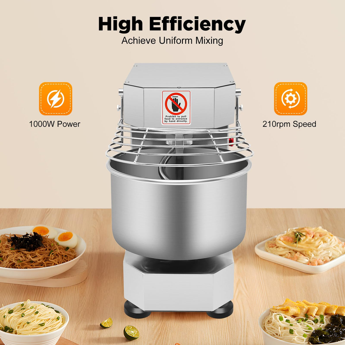 12Qt/10L Commercial Food Mixer 750W, Heavy Duty Stirring Jams Mixer Dough Blender, Commercial Spiral Mixer for Bakery Pizzeria (750W 10L/2.6 gal Capacity)