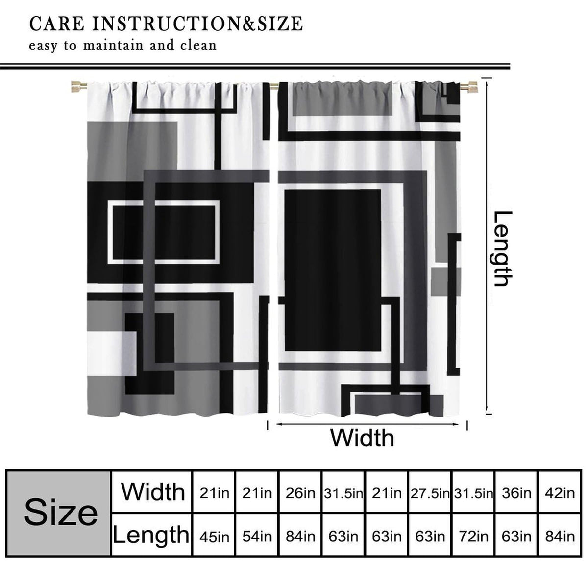 Black and White Curtains Modern Geometric Gray Abstract Black and Grey Blackout Rod Pocket Curtains for Bedroom Living Room Kitchen Decor Thermal Insulated Window Drapes 2 Panel Set 42x45 Inch