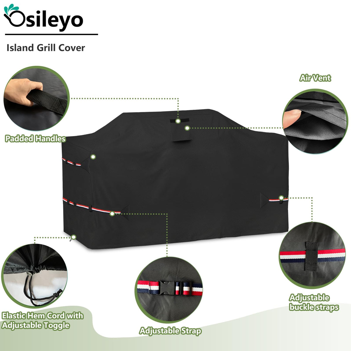 Osileyo 78 Inch Island Grill Cover - 600D Heavy Duty Waterproof All Weather Protection Outdoor Cover,Black