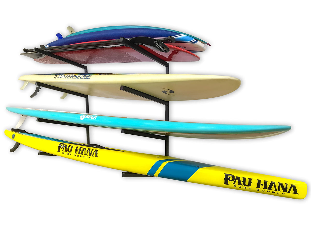 StoreYourBoard 4 Paddleboard Storage Rack, Adjustable Wall Mounted Indoor Garage Organizer, Standup Holds SUPs and Kayaks
