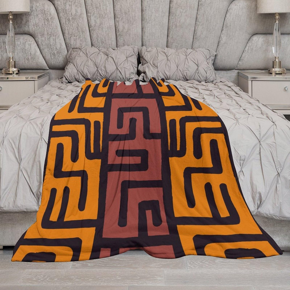 ZhiRain African Mudcloth Bohemian Pattern Throw Blanket Tribal Africa Ethnic Abstract Geometric Blanket for Sofa Bed Couch Chair Or Dorm 50"x60"