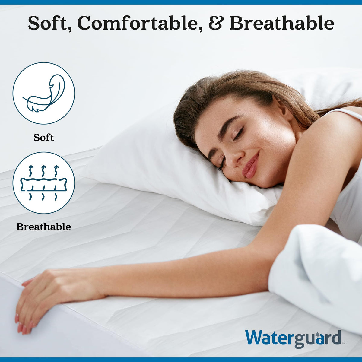 Waterguard Quilted Cotton Mattress Pad - Full XL Size - Soft, Comfortable, and Fluffy Mattress Pad - Waterproof Mattress Protector Stretched 13" for Snug Fit on Regular Sized Mattress