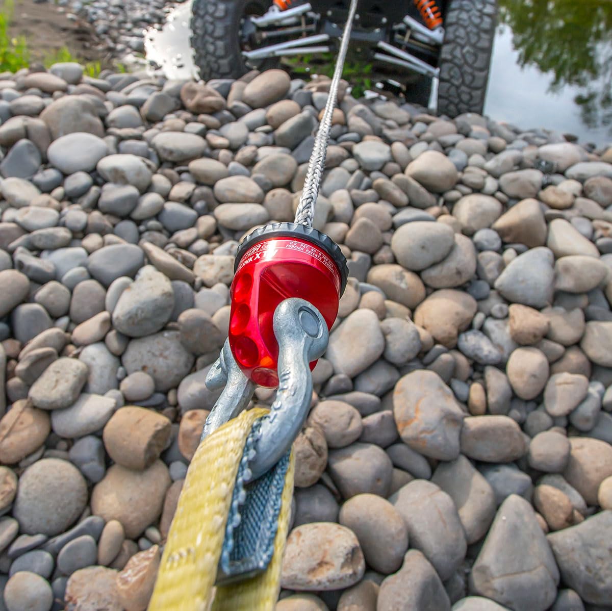 Factor55 00015-03 Prolink Original shackle mount replaces winch hook with stronger shackle D ring mount Max load rt.16,000 lb compatible with steel or synthetic ropes for off road adventures - Yellow