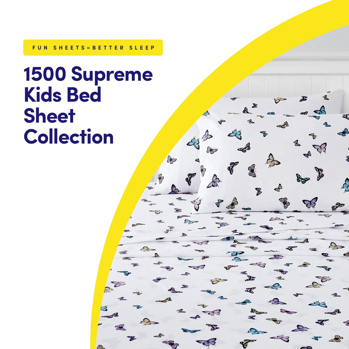 1500 Supreme Kids Bed Sheet Collection - Fun Colorful and Comfortable Boys and Girls Toddler Sheet Sets - Deep Pocket Wrinkle Free Soft and Cozy Bedding - Twin XL, Butterflies