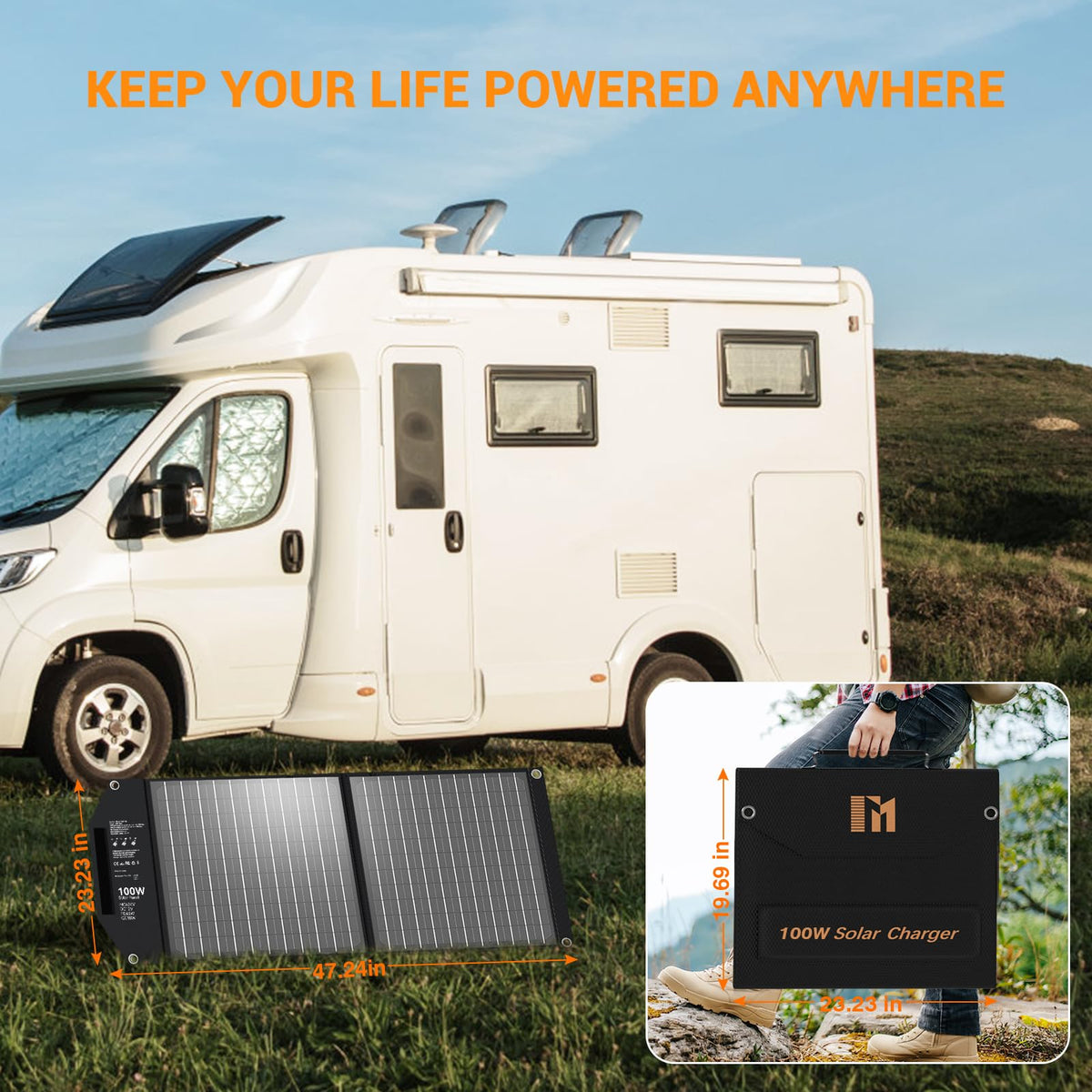 100W Portable Solar Panel USB-C PD 65W Fast Charging 24V MC4 DC QC3.0 USB-A Foldable Solar Charger for Power Station Generator Outdoor Camping RV Trip Off Grid Living