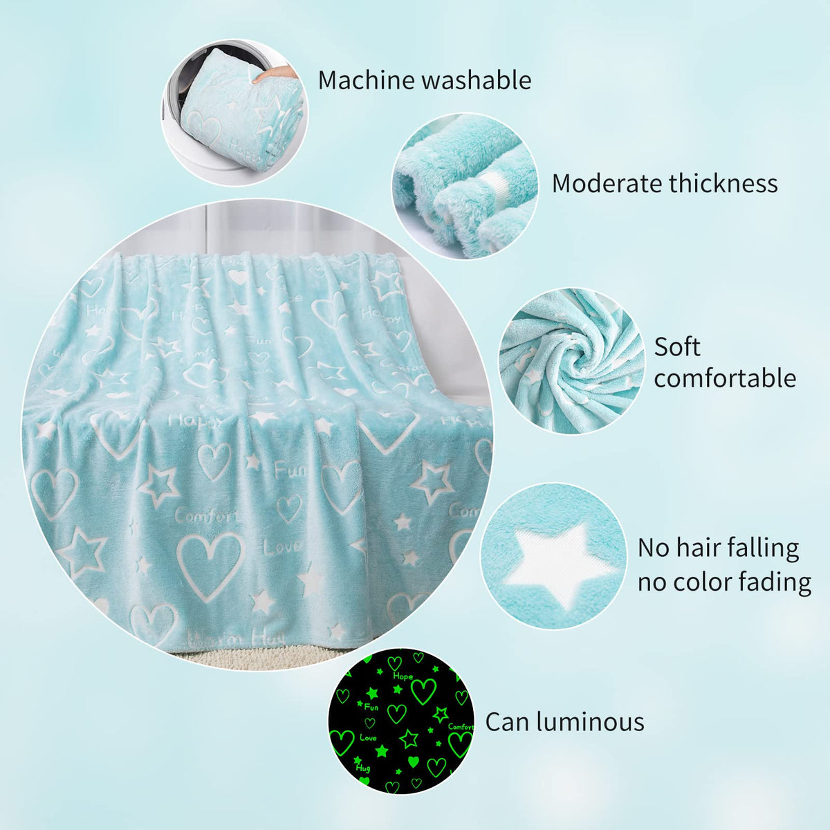 LIFEYJ Glow in The Dark Stars Heart Blanket Gifts for Girls Boys,Soft Blanket 3 4 5 6 7 8 9 10 Year Old Girl Gifts Ideas,Toddler Girl Toys Age 6-8,Easter Gifts for Kids Birthday Gifts Presents,50"x60"