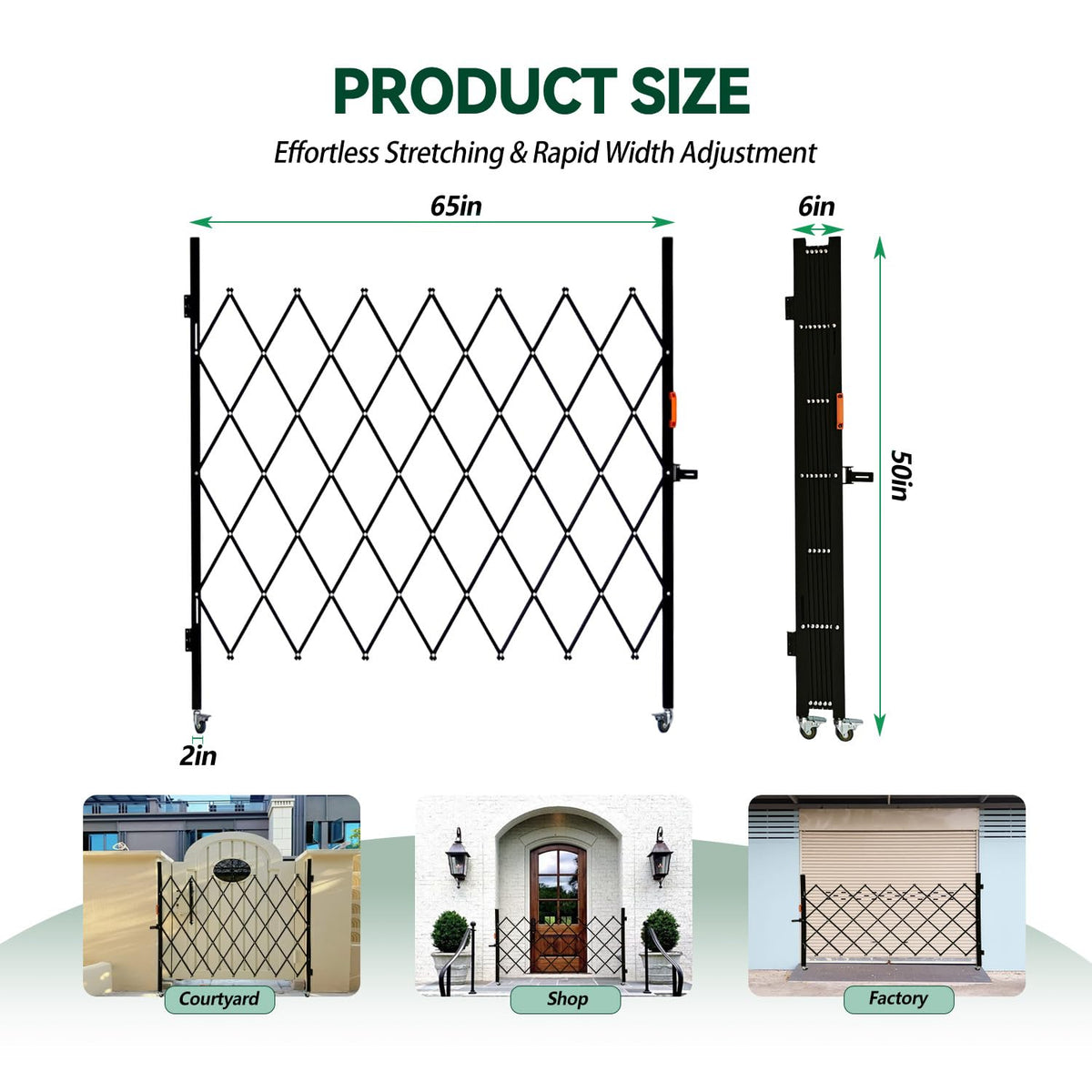 LTSEAME Folding Security Gate with Lockable Scissor Design and 360° Swivel Casters Outdoor Barricade for Entry Security, Garage, Warehouse, and Pool Areas (75“Wx75 H)