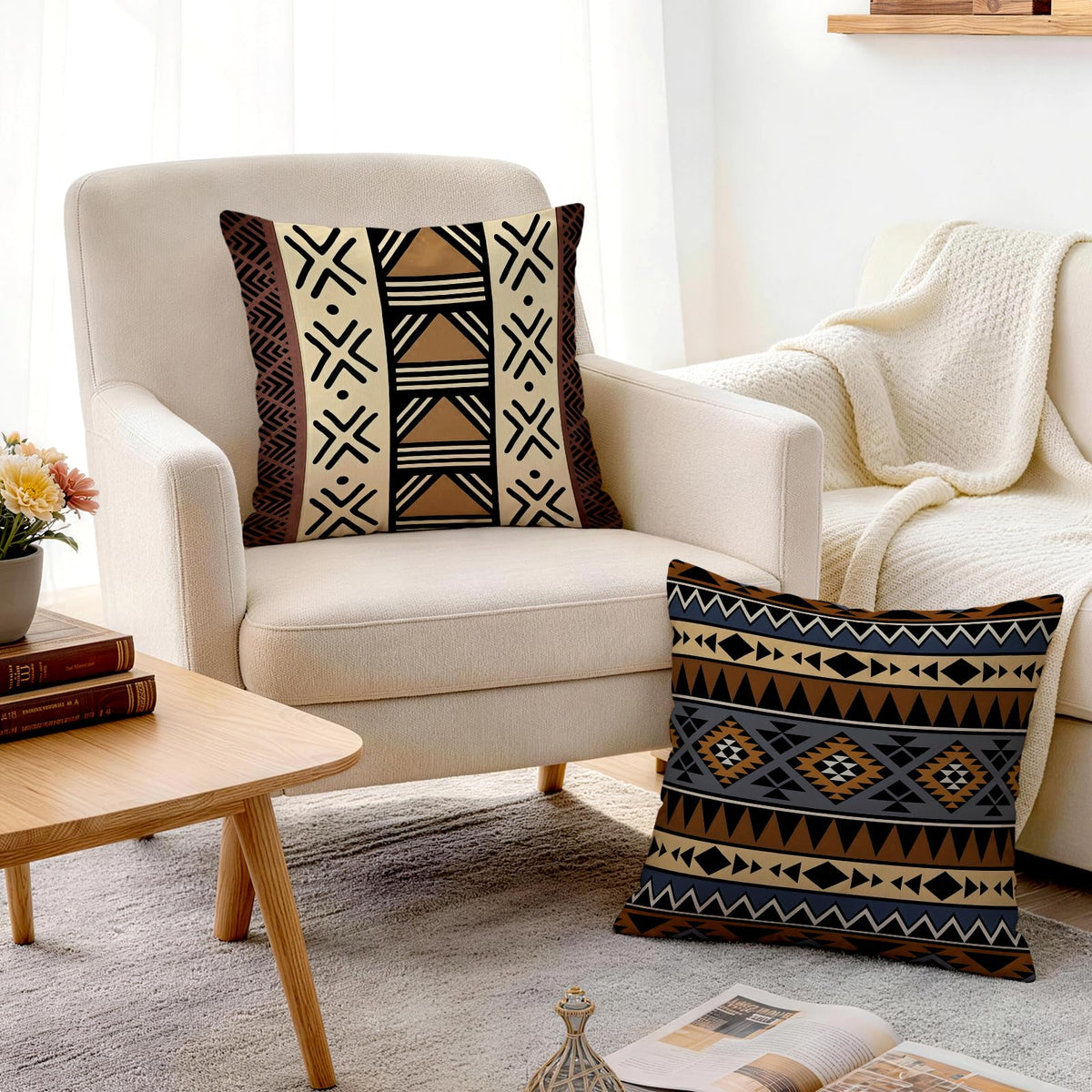 ORMAN African Ethnic Pillow Covers 18x18 Inches Set of 4, Retro Traditional Pillow Case for Couch Sofa Bedroom Living Room Outdoor