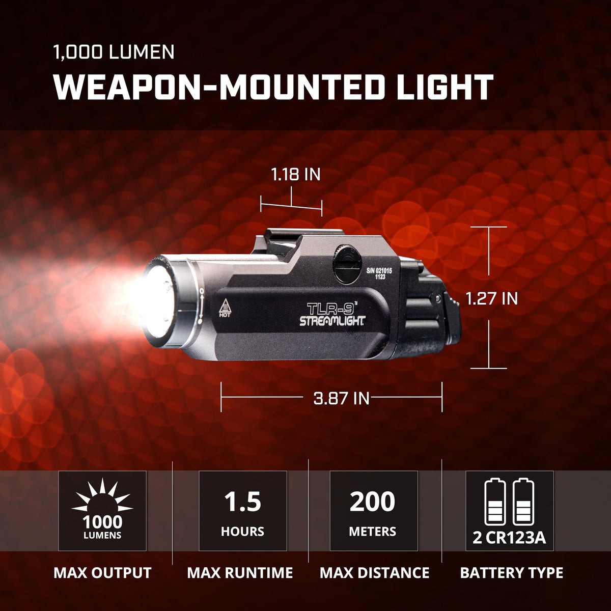Streamlight 69464 TLR-9 Flex Low-Profile Rail-Mounted Tactical Light with CR123A Lithium Batteries, Black