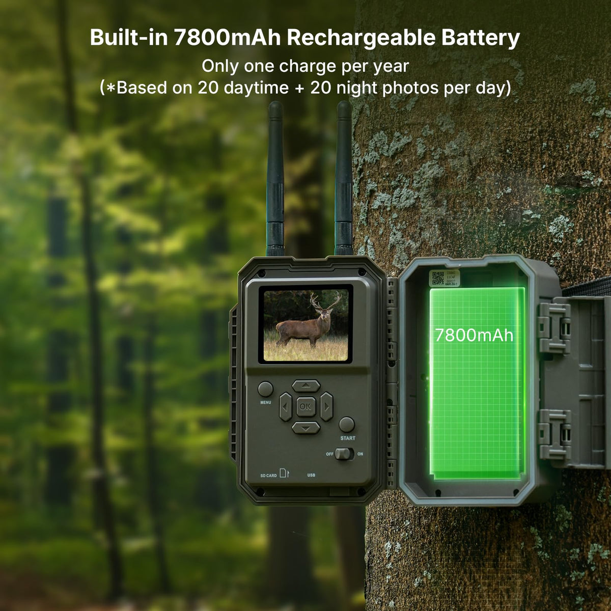 GardePro E8 2.0 Pro WiFi Trail Camera with SP300 Solar Panel, 4K Ultra HD & 64MP, 165ft Long-Range WiFi, Built-in 7800mAh Battery + 64GB SD Card, Dual Antennas, Wildlife Monitoring Camera