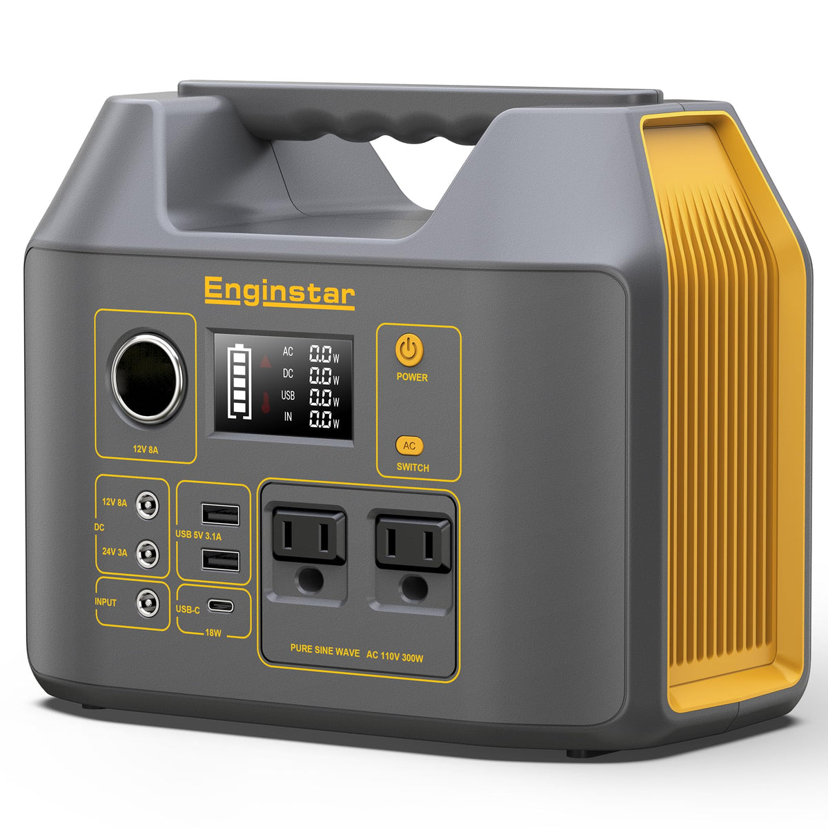 EnginStar Portable Power Station,300W Solar Generator, 110V 296Wh Power Bank Two Pure Sine Wave AC Outlet 80000mAh Lithium Battery Pack for Camping Outdoors Trip RV Hunting Vans Emergency Backup