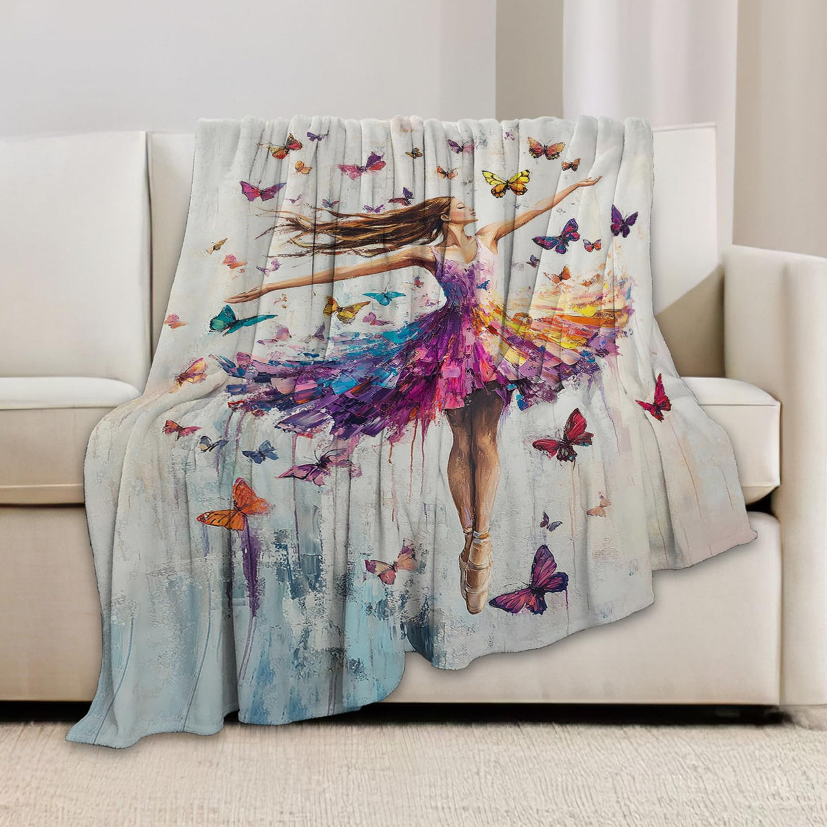 Dance Blanket, Ballet Throw Blanket, Dancer Gifts, Ballerina Blankets, Sloths Stuff Fleece Flannel Plush for Women Teachers Girls Lovers Adults Soft Bedding for Sofa Studio Office Home Decor 40"X50"