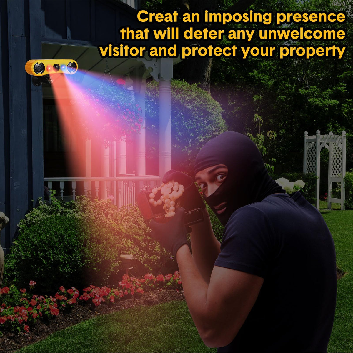 Qualirey Solar Outdoor Motion Sensor Alarm 2 x 129dB Loud Noise Maker 13 Sound Detector Strobe Light, 4 Modes Animal Deterrent Dog Barking Alarm Mount on Ground or Fence for Garden Yard(6 Pack)